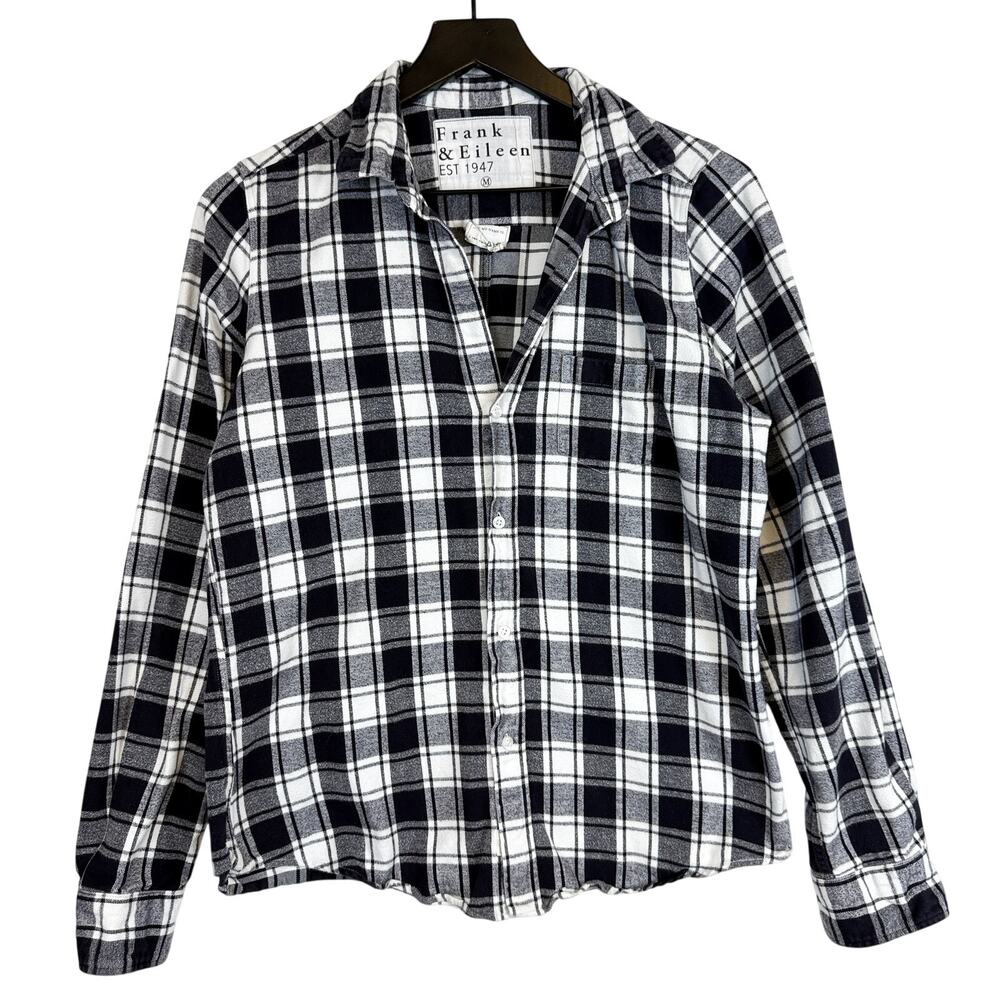 Frank & Eileen Barry Thick Flannel Button Up Shirt Black White Plaid $258 - M